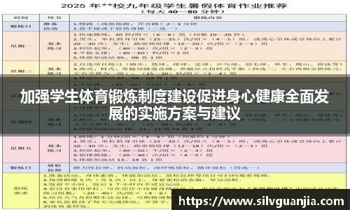 加强学生体育锻炼制度建设促进身心健康全面发展的实施方案与建议